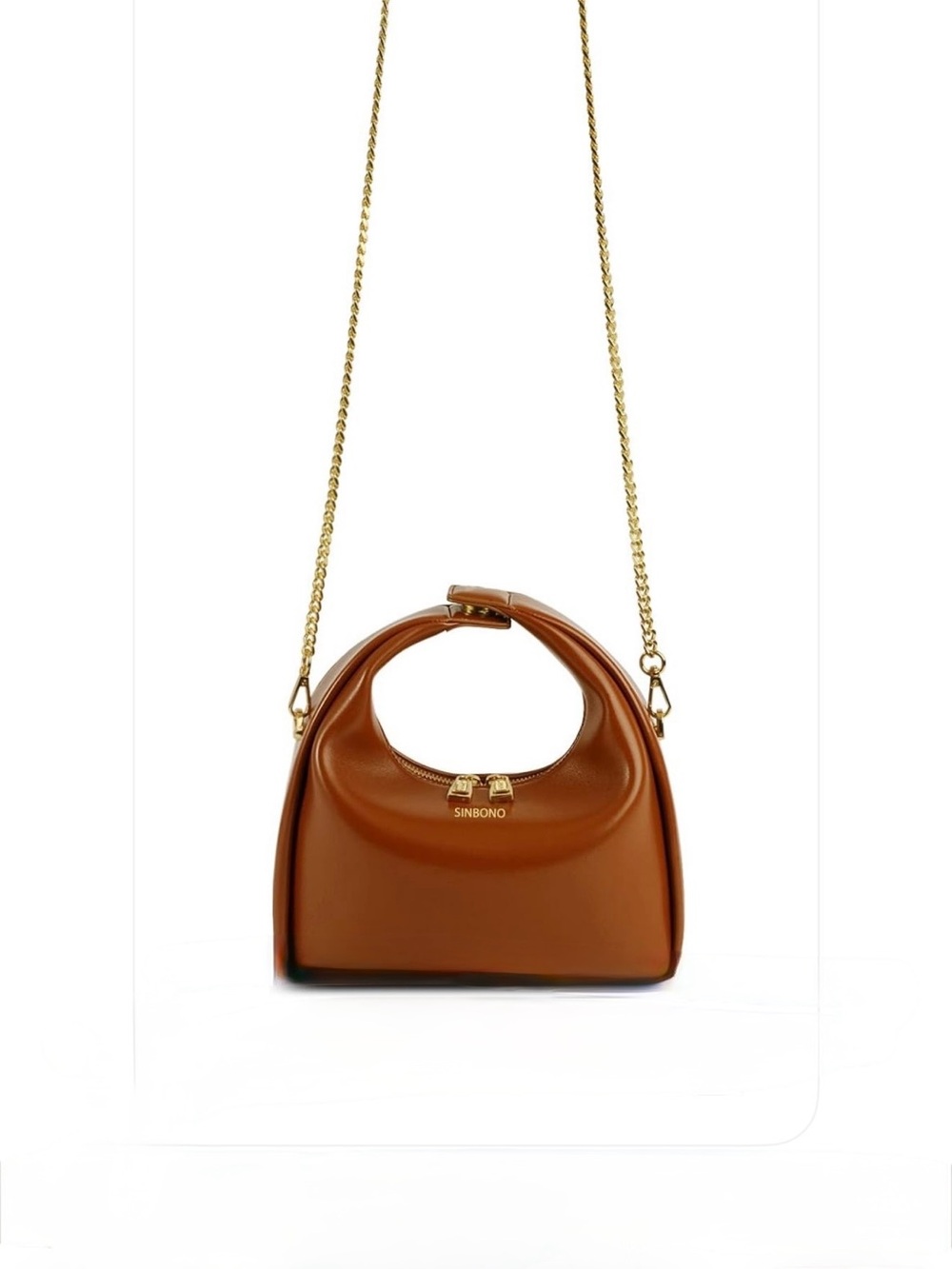 Sinbono CHESTNUT Brown Leather Top-Handle Hobo Bag NEW